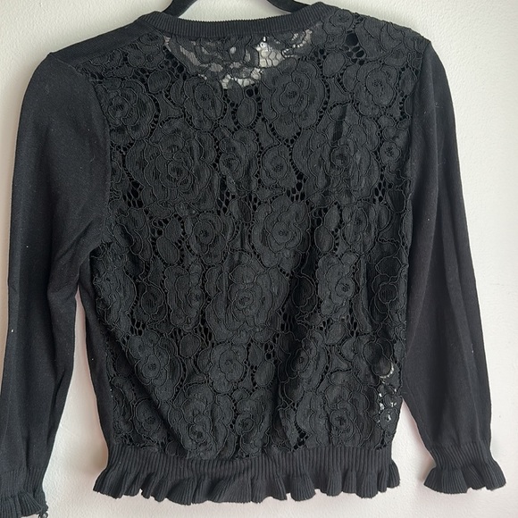 NWT Karl Lagerfield Black Lace Back Cardigan Sweater Size Small - Picture 7 of 11